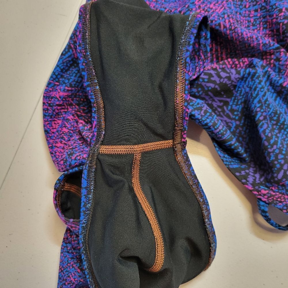 Speedo Endurance Blue Purple Hot Pink Patterned One Piece Swimsuit Open Back - Picture 12 of 16